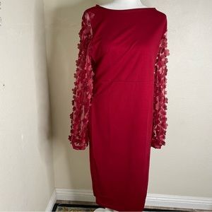 Elegant Red Midi Dress with Floral Sleeves